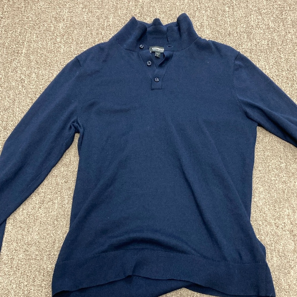 Express Merino Wool Blend Sweater Polo Navy Blue Medium (Fits like a Small)